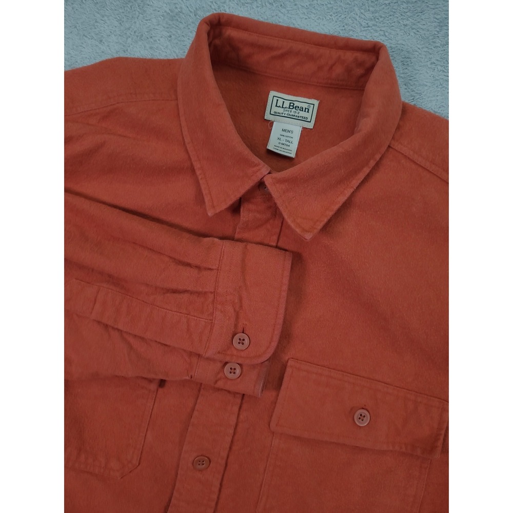 LL Bean Mens XL Tall Burnt Orange Cotton Chamois Flannel Button Down Shirt 0MT04